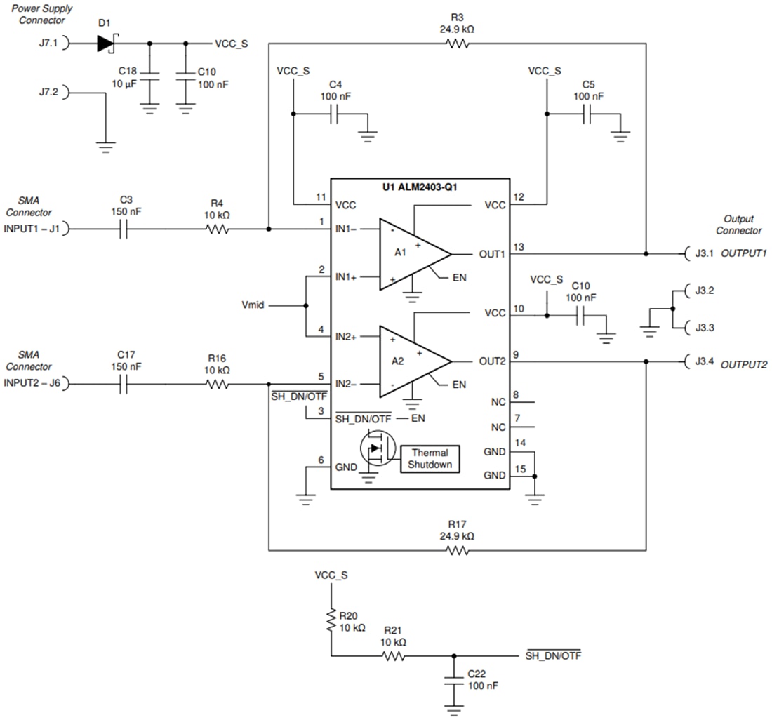 Schéma - Texas Instruments Module d'évaluation (EVM) d'amplificateur opérationnel ALM2403Q1EVM