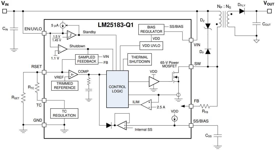 Schéma de principe - Texas Instruments Convertisseur indirect PSR LM25183/LM25183-Q1