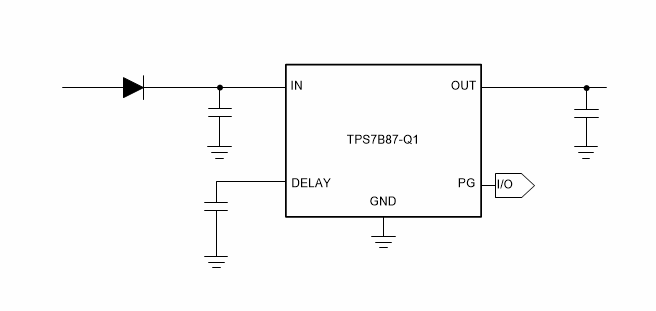 Schéma du circuit d'application - Texas Instruments Régulateurs à faible chute de tension 40 V TPS7B87-Q1
