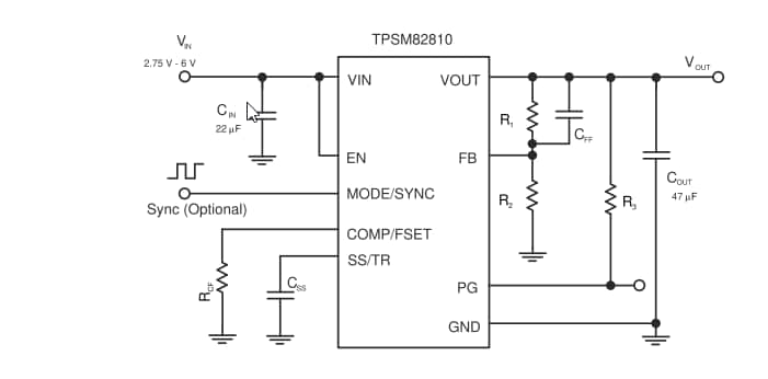 Schéma - Texas Instruments Modules d'alimentation MicroSiP™ abaisseurs 4 A/3 A