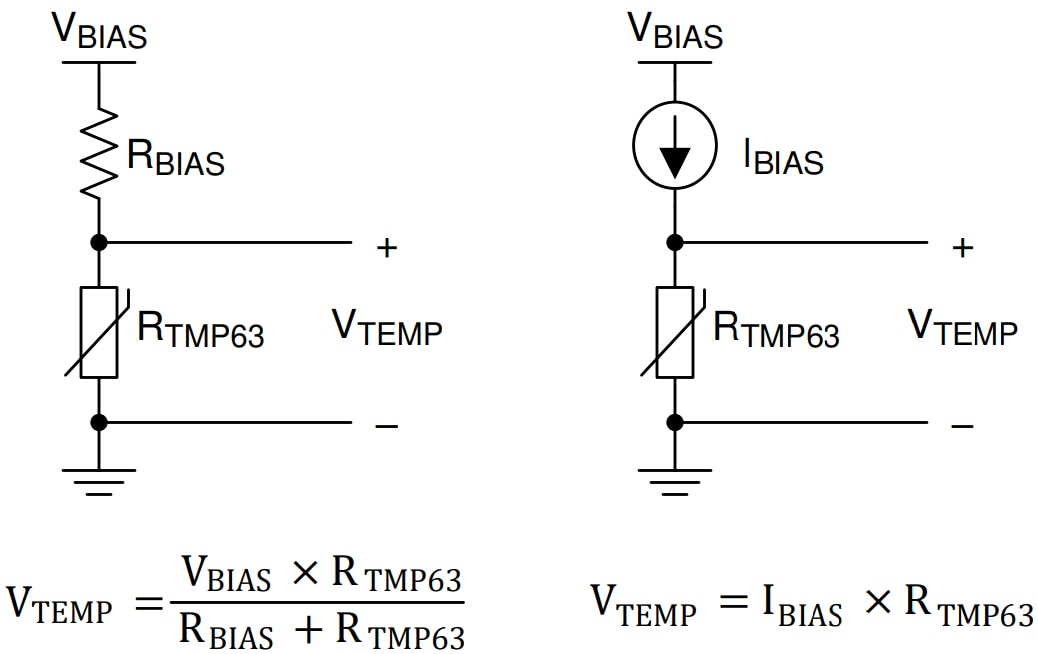 Schéma de principe - Texas Instruments Thermistances linéaires TMP63/TMP63-Q1