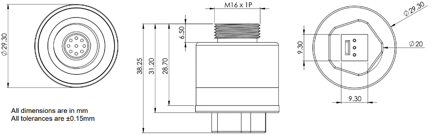 Plan mécanique - Amphenol SGX Sensortech Capteur d'oxygène SGX-VOX pour appareils respiratoires