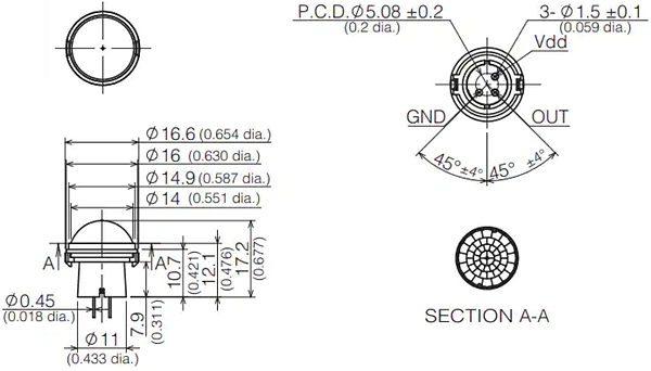 Plan mécanique - Panasonic Capteurs de mouvement PaPIR ultra-légers EKMB et EKMC