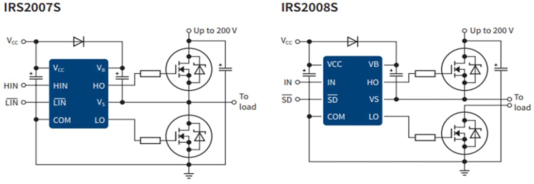 Schéma du circuit d'application - Infineon Technologies Pilotes de grille à décalage de niveau 200 V