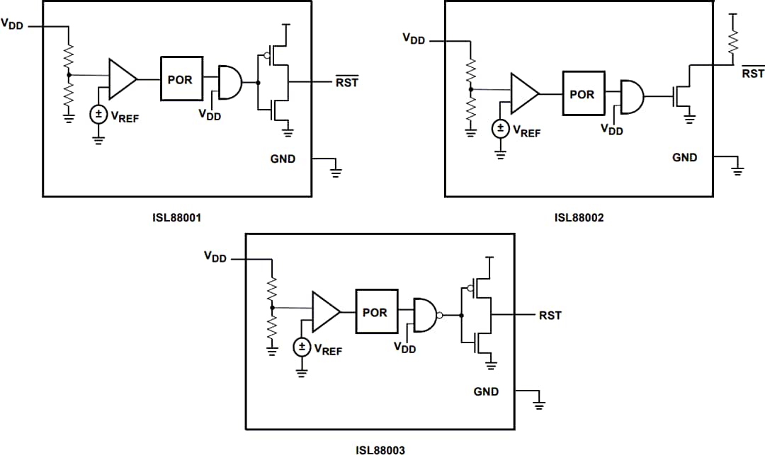 Schéma de principe - Renesas Electronics Superviseurs de tension ISL88001, ISL88002 et ISL88003