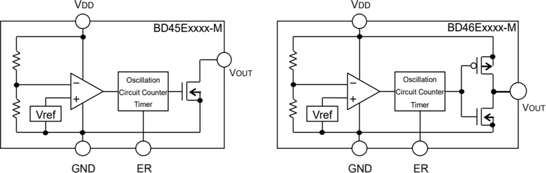 Schéma de principe - ROHM Semiconductor CI de détection de tension automobile BD45 et BD46