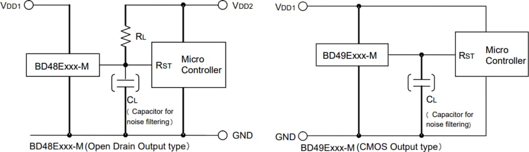 Schéma du circuit d'application - ROHM Semiconductor CI de détection de tension automobile BD48 et BD49