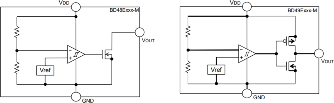 Schéma de principe - ROHM Semiconductor CI de détection de tension automobile BD48 et BD49