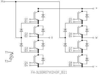 Schéma du circuit d'application - Infineon Technologies Modules IGBT EasyPACK™ Fx3L50R07W2H3FB11