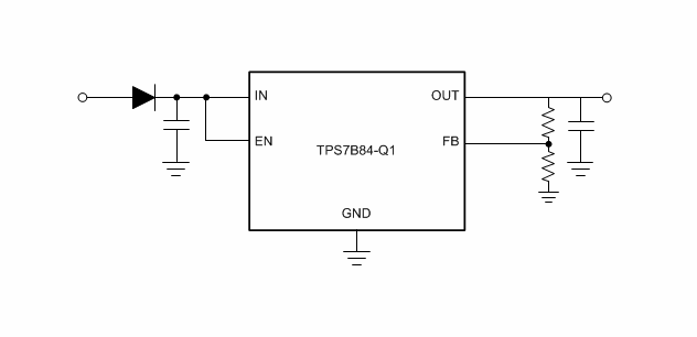 Schéma du circuit d'application - Texas Instruments Régulateurs à faible chute de tension TPS7B84-Q1
