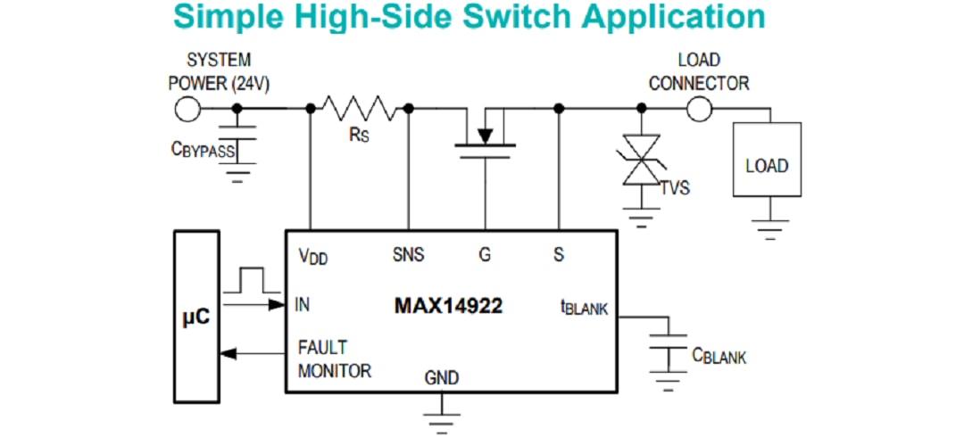 Schéma du circuit d'application - Analog Devices Inc. Contrôleur de commutateur côté haut MAX14922