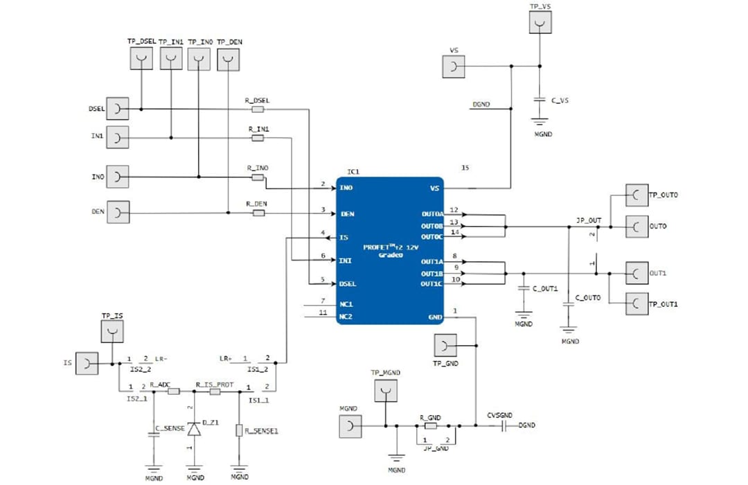 Schéma - Infineon Technologies Carte d’évaluation PROFET ™ + 2 BTS7004 12 V