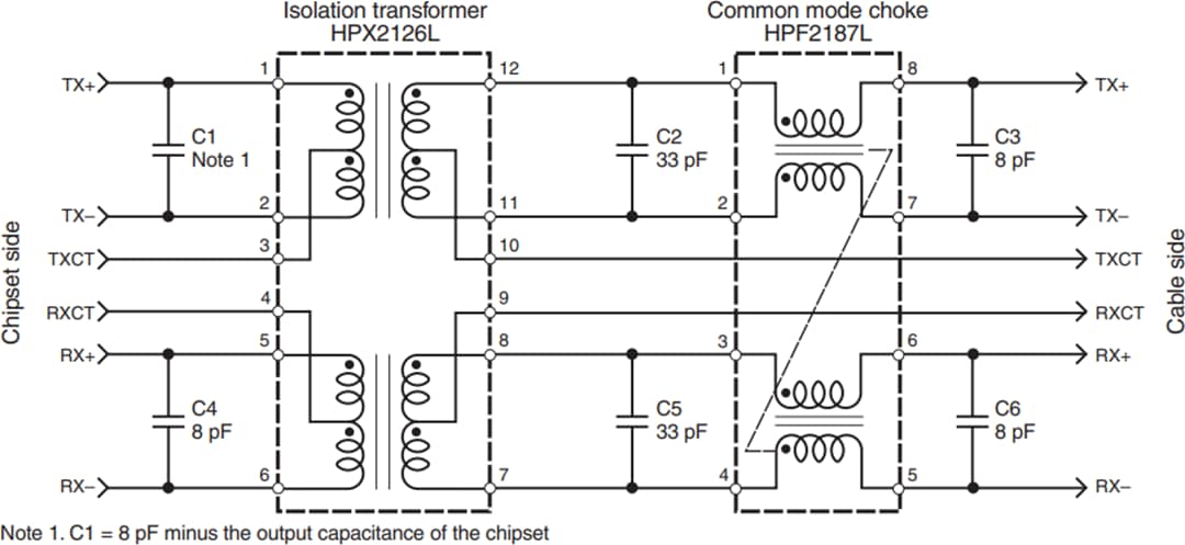 Schéma du circuit d'application - Coilcraft Magnétiques de chemin de signal PoE à haute puissance