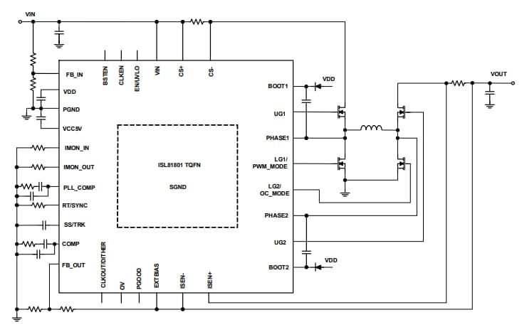 Schéma du circuit d'application - Renesas Electronics Contrôleurs Buck-Boost 80 V ISL81801