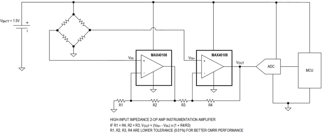 Schéma du circuit d'application - Analog Devices Inc. Amplificateur opérationnel de précision à faible puissance MAX40108