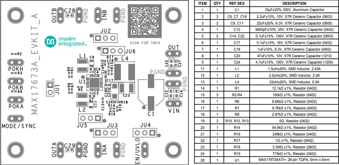 Plan mécanique - Analog Devices Inc. Kit d'évaluation MAX17673AEVKIT