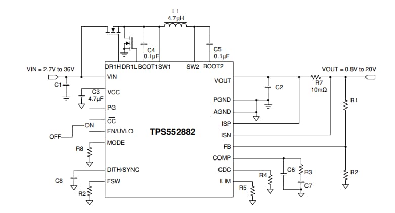 Schéma du circuit d'application - Texas Instruments Convertisseurs survolteur-dévolteur TPS552882/TPS552882-Q1