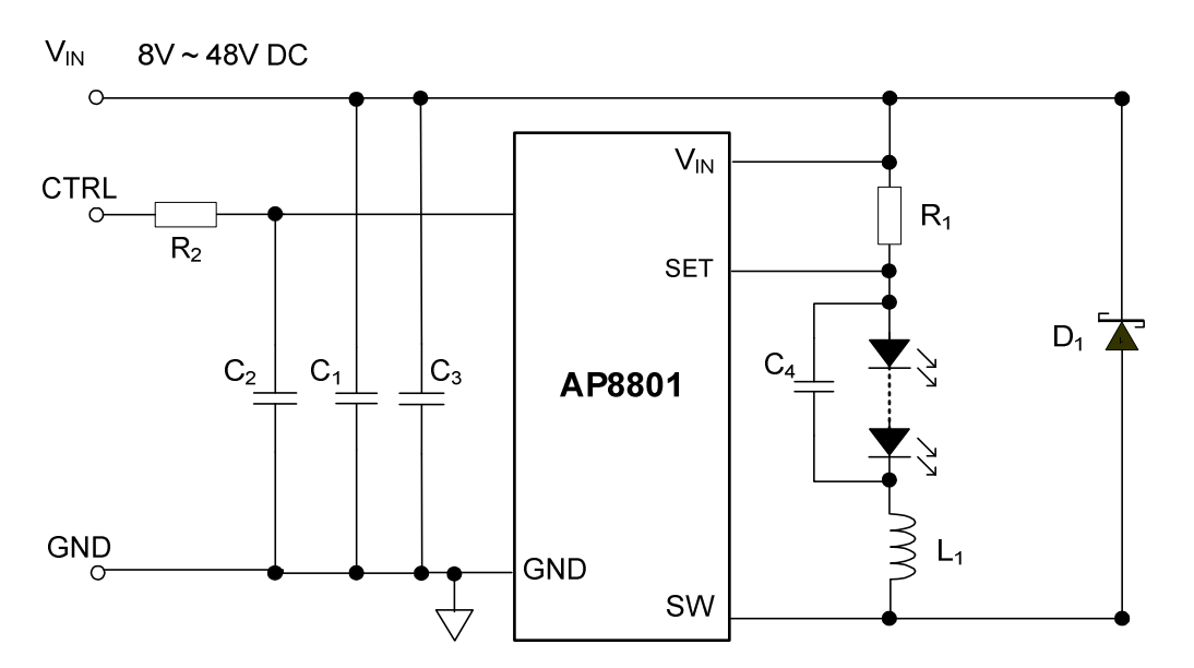 Schéma - Diodes Incorporated Carte d'évaluation AP8801EV2