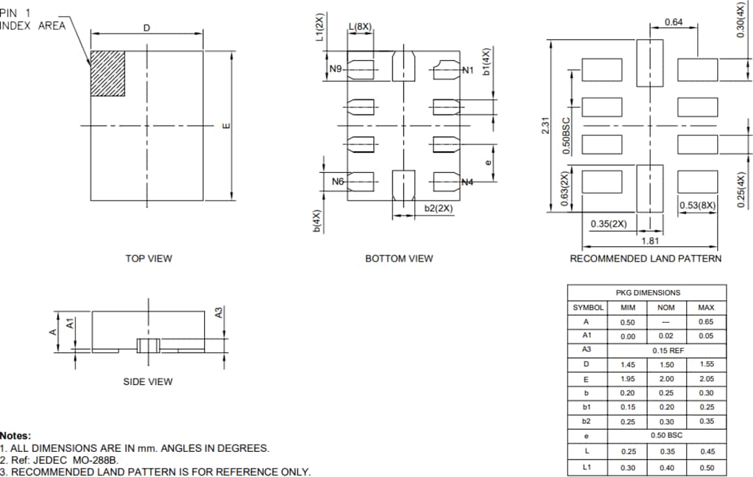 Plan mécanique - Diodes Incorporated Multiplexeur 1:2 I3C PI3CSW12