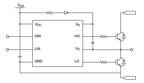 Schéma du circuit d'application - onsemi Pilote de grille à demi-pont NCD57200