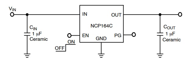 Schéma du circuit d'application - onsemi Régulateurs LDO NCP164
