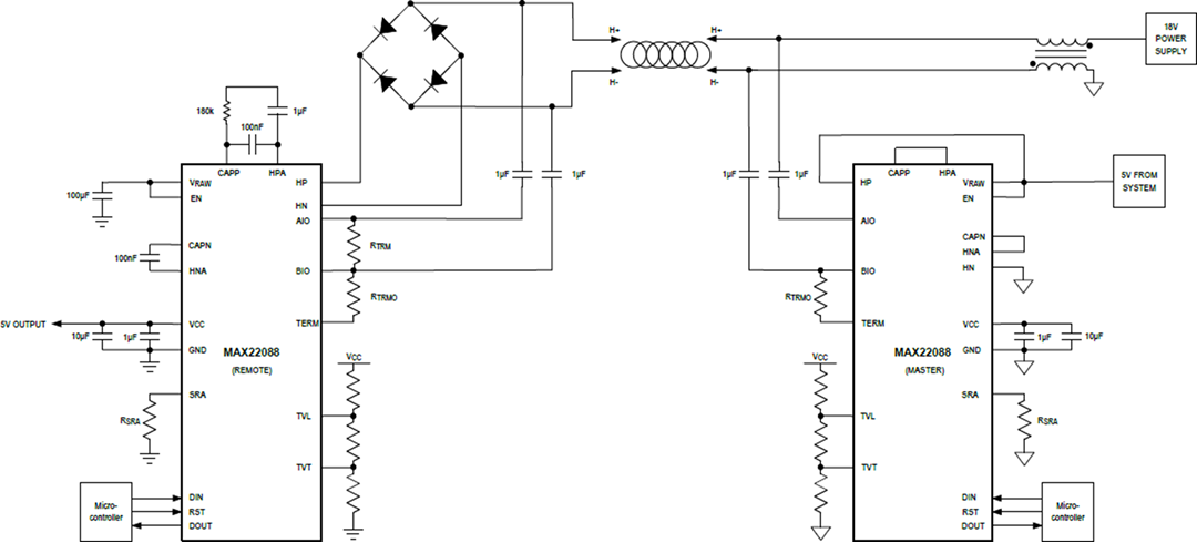 Schéma du circuit d'application - Analog Devices Inc. Émetteurs-récepteurs de Home bus MAX22088