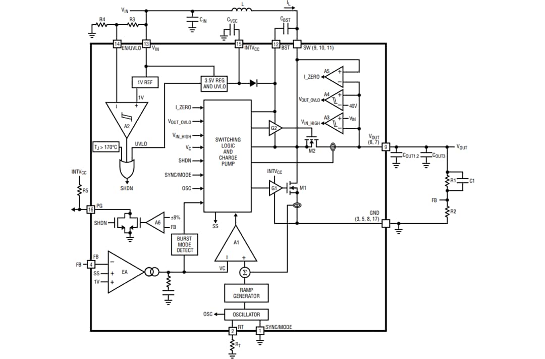 Schéma de principe - Analog Devices Inc. Convertisseur CC-CC élévateur Silent Switcher® LT8336