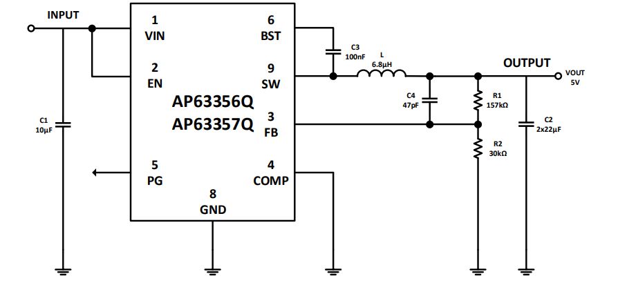 Schéma - Diodes Incorporated Cartes d'évaluation AP63356/7-EVM