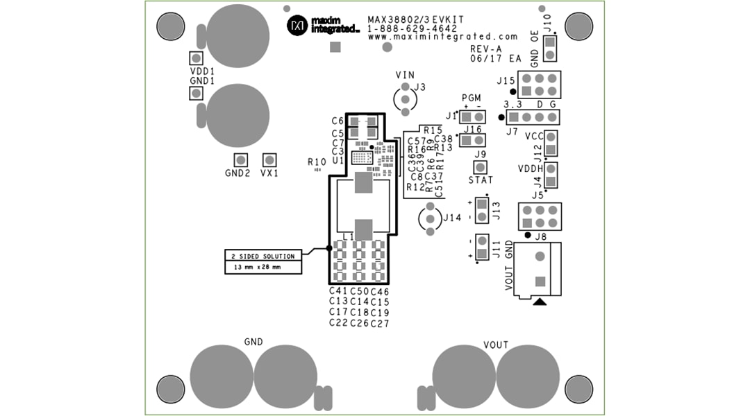Plan mécanique - Analog Devices Inc. Kits d’évaluation MAX38802EVKIT et MAX38803EVKIT