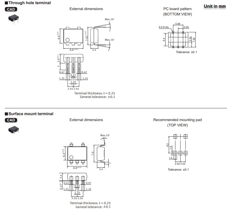 Plan mécanique - Panasonic Industrial Devices Relais PhotoMOS® AQV258H5