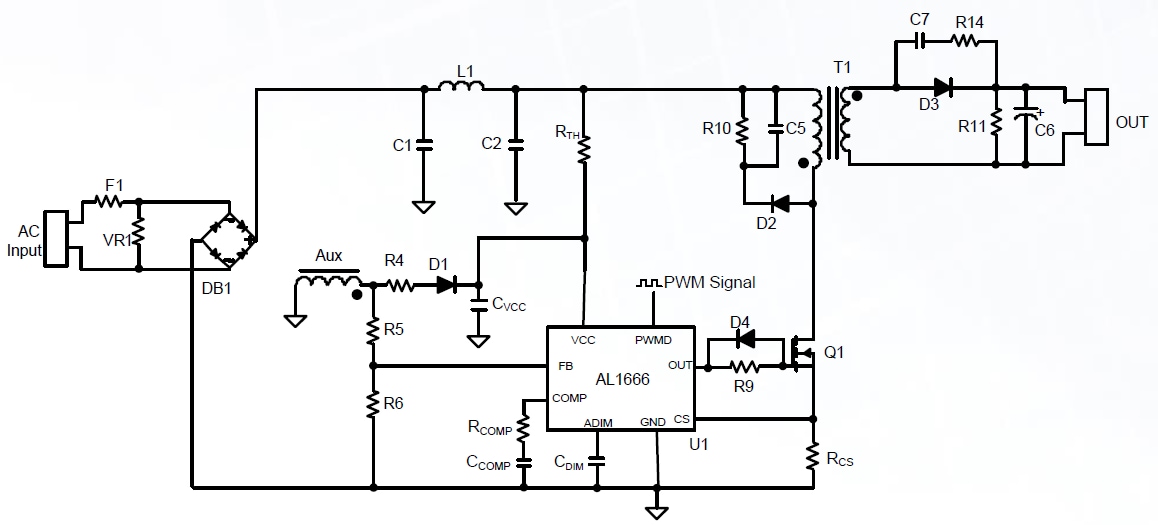 Schéma du circuit d'application - Diodes Incorporated Contrôleur-pilote LED AL1666