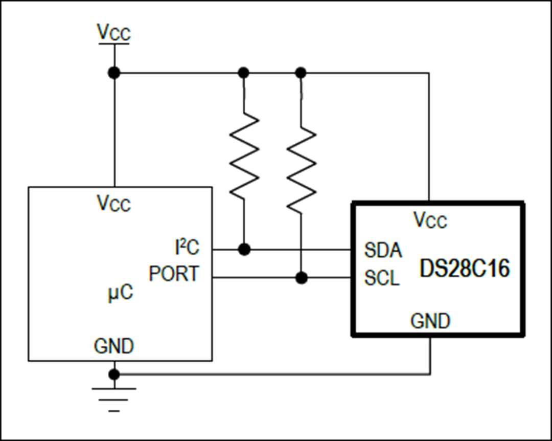 Schéma du circuit d'application - Analog Devices Inc. Authentifiant I2C SHA-3 DeepCover® DS28C16