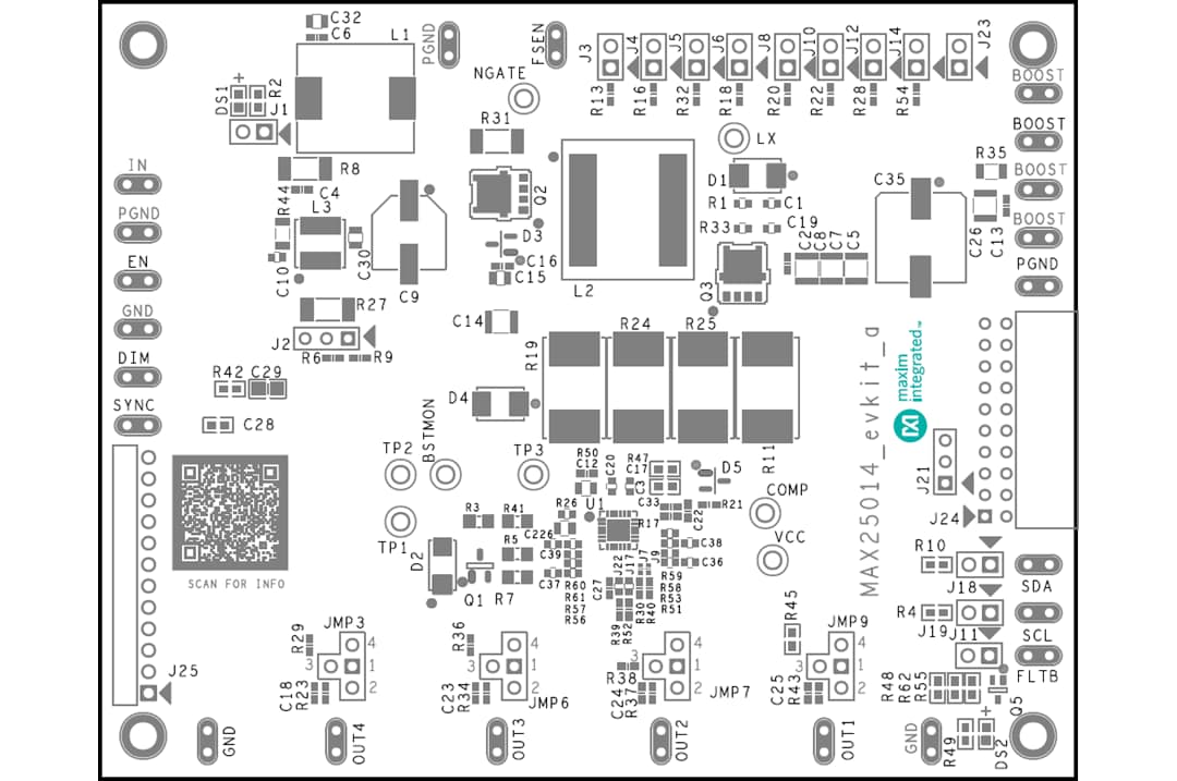 Plan mécanique - Analog Devices Inc. Kit d'évaluation MAX25014EVKIT
