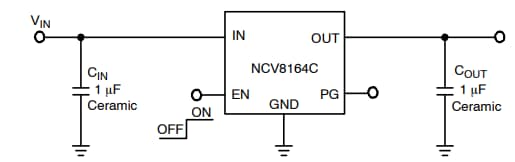 Schéma du circuit d'application - onsemi Régulateur LDO à très faible bruit NCV8164C