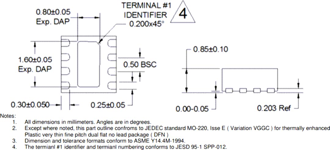 Plan mécanique - Qorvo Amplificateur à faible bruit QPL7433 de 45 MHz à 3,3 GHz