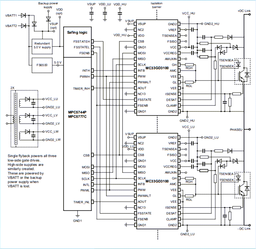 Schéma du circuit d'application - NXP Semiconductors Pilotes de grille IGBT/SIC avancés MC33GD3100