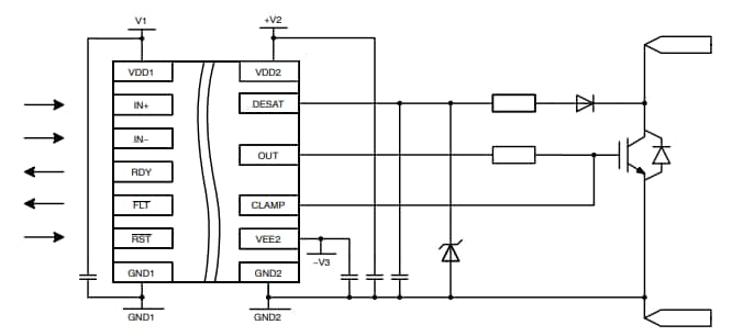 Schéma du circuit d'application - onsemi Commandes de grilles IGBT isolées NCD57001FDWR2G