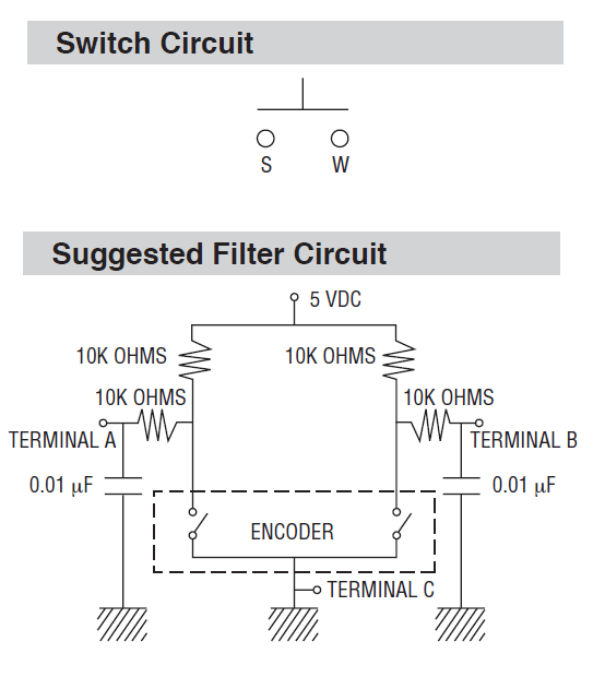 Schéma du circuit d'application - Bourns Encodeurs rotatifs 11 mm PEC11H avec force de détente élevée