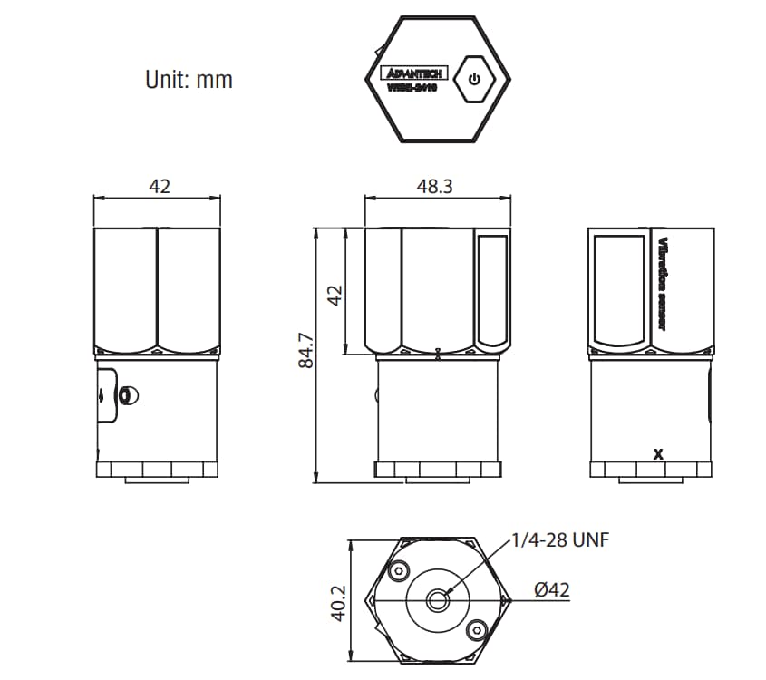 Plan mécanique - Advantech Capteur sans fil LoRaWAN WISE-2410
