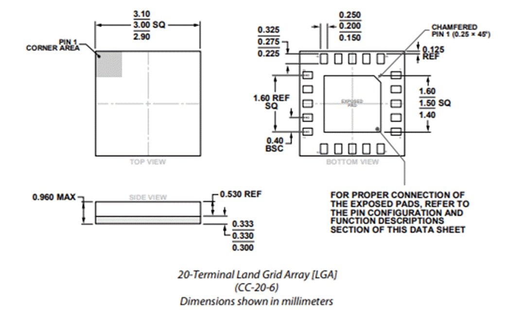 Plan mécanique - Analog Devices Inc. Commutateur réfléchissant SP4T Si ADRF5047 (9 kHz à 44 GHz)