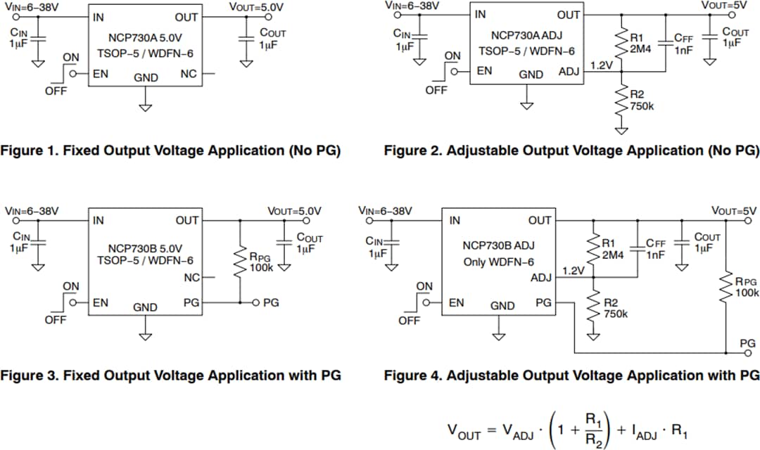 Schéma du circuit d'application - onsemi Régulateur LDO CMOS NCP730