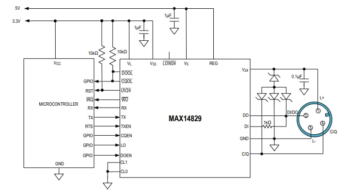 Schéma du circuit d'application - Analog Devices Inc. Interfaces de capteurs MAX14829