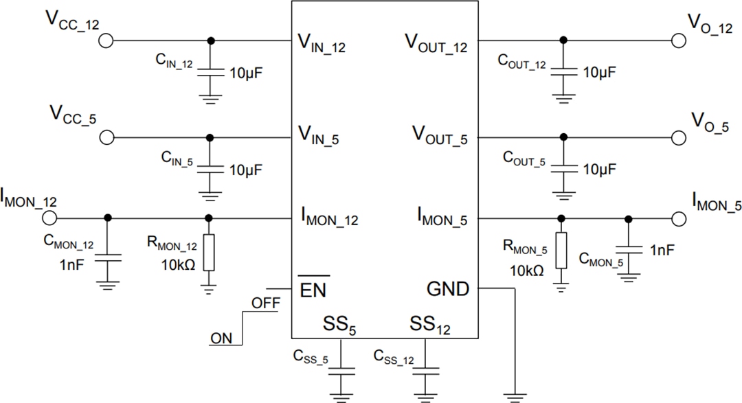 Schéma du circuit d'application - STMicroelectronics Double fusible électronique STEF512PUR