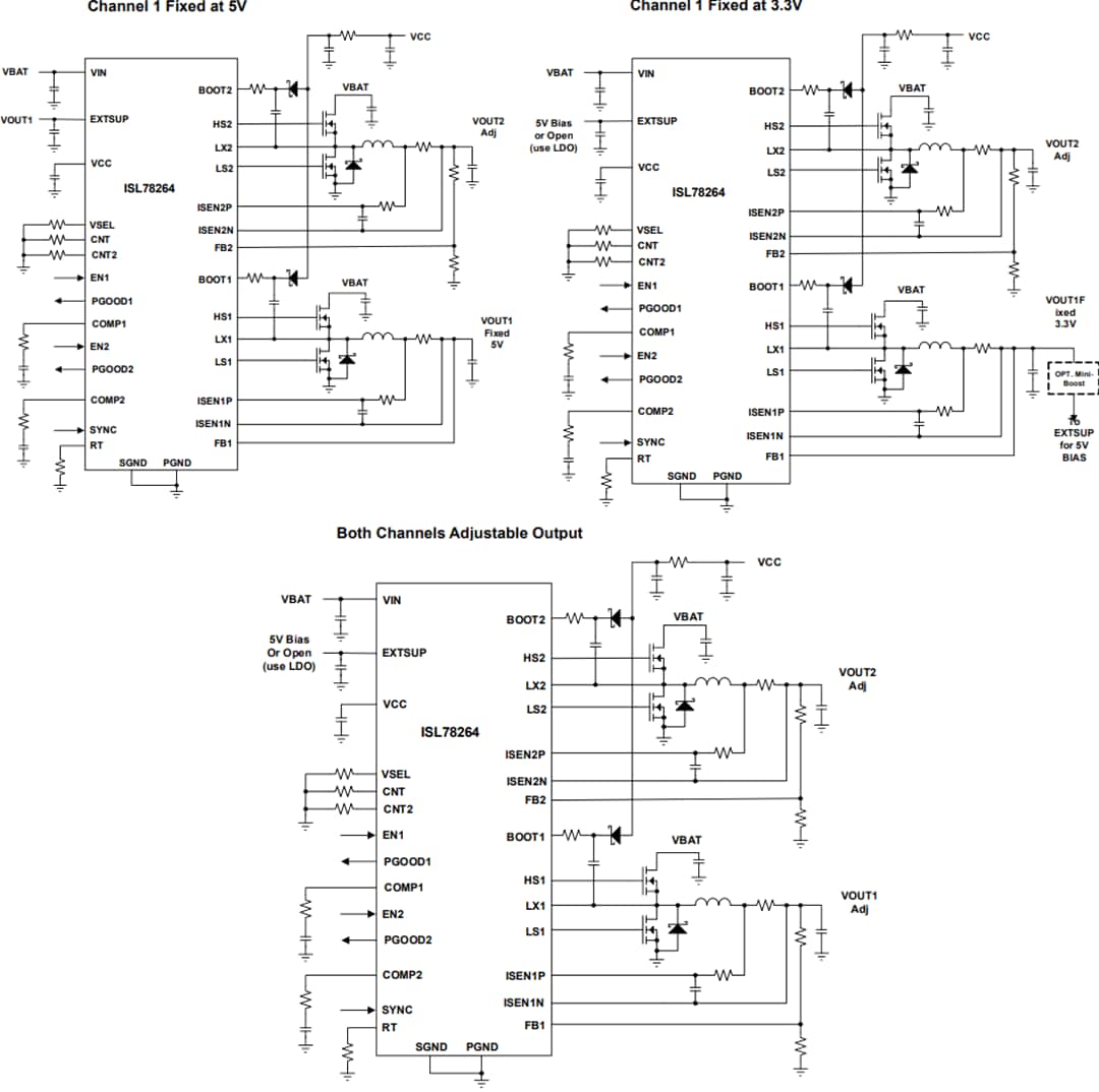 Schéma du circuit d'application - Renesas Electronics Contrôleur Buck synchrone double ISL78264 