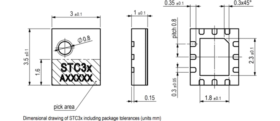 Plan mécanique - Sensirion Capteur de conductivité thermique STC31-C pour CO2