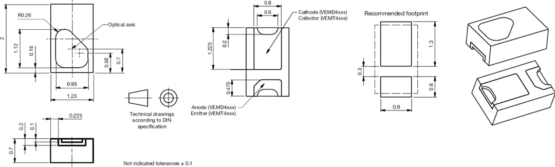 Plan mécanique - Vishay Photodiodes PIN en silicium VEMD4