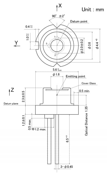 Plan mécanique - ROHM Semiconductor Diodes laser rouges à 1 mode