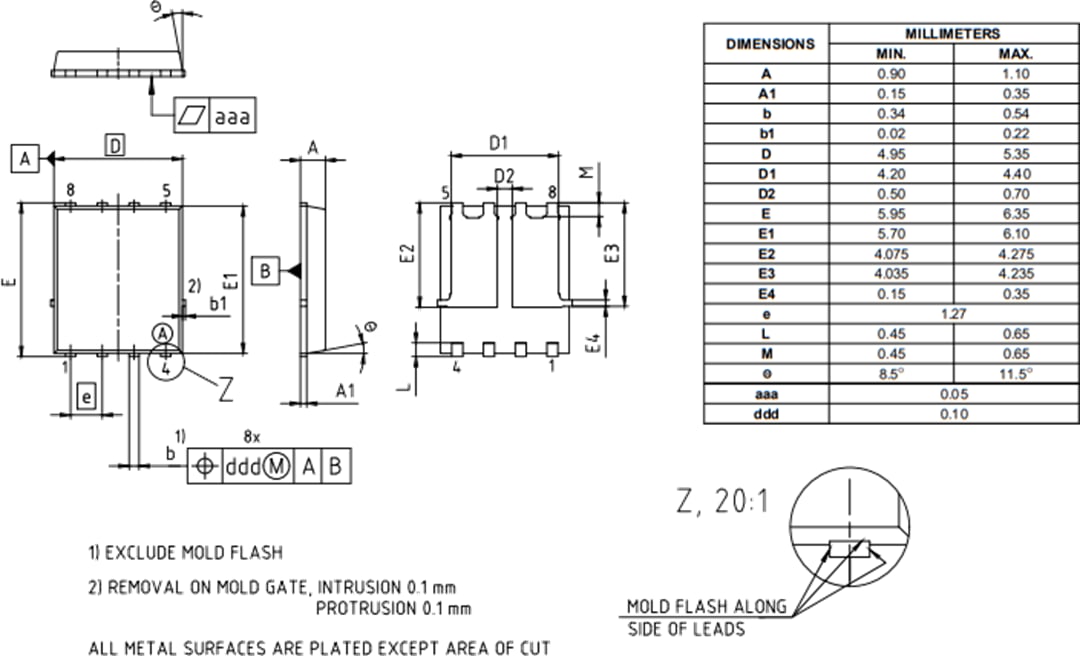 Plan mécanique - Infineon Technologies MOSFET de puissance à double canal Super Cool OptiMOS™