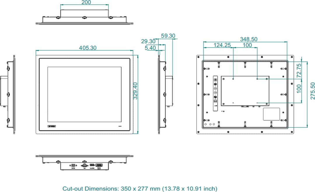 Plan mécanique - Advantech Moniteurs industriels FPM-800S