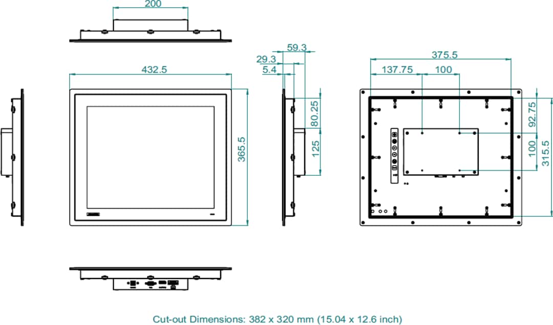 Plan mécanique - Advantech Moniteurs industriels FPM-800S